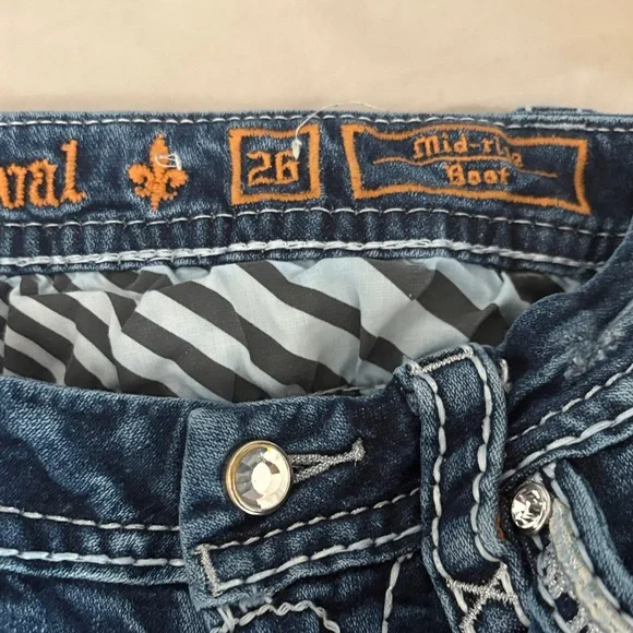 Rock Revival Blue Boot Cut Jeans with Embellished Pockets